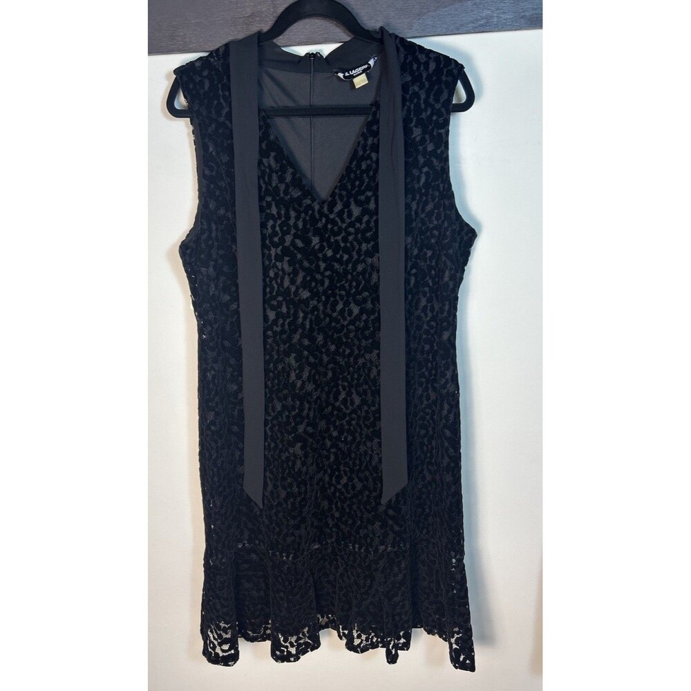 Karl Lagerfeld Sleeveless Dress Black Burnout Velvet Bow Cocktail Size 16